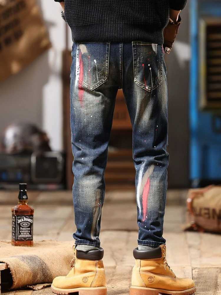 100% Cotton Jeans for Men Tight Pipe Washed Luxury Wide Leg Stacked Slim Fit Trousers Stylish Casual Kpop Xs Skinny Man Cowboy Pants X2507181