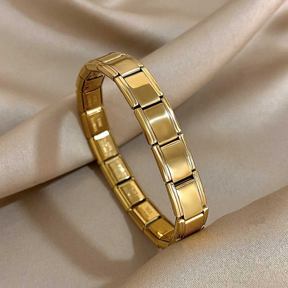9mm Width Italian Charm Stainless Steel Stretch Bracelets Bangles for Women Elastic Link Chain Wristband Jewelry X2507181