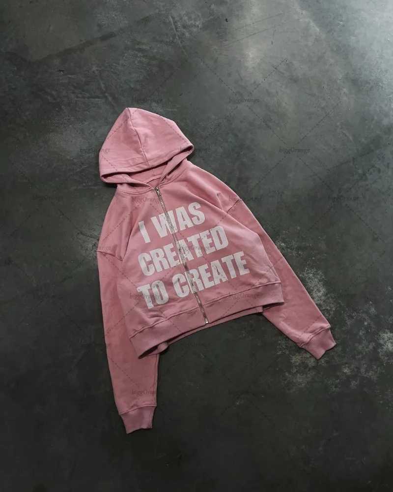 2024 Trendy Street Trend Brand Clothing Hip-hop Punk Style Letter Print Zipper Hoodie Men Pink Casual Retro Oversized Sweatshirt X250718