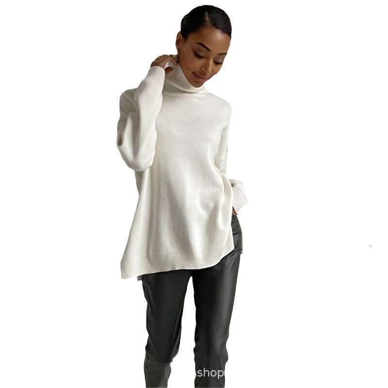 Autumn Winter New High Neck Sweater Women's Split Knitted Design Soft Top Ins B5
