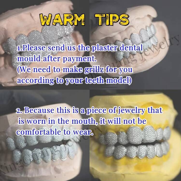 Fashion Jewelry Custom 18K Gold Plated Diamond Grillz VVS Moissanite Diamond Silver Braces of Teeth Hip Hop Grillz