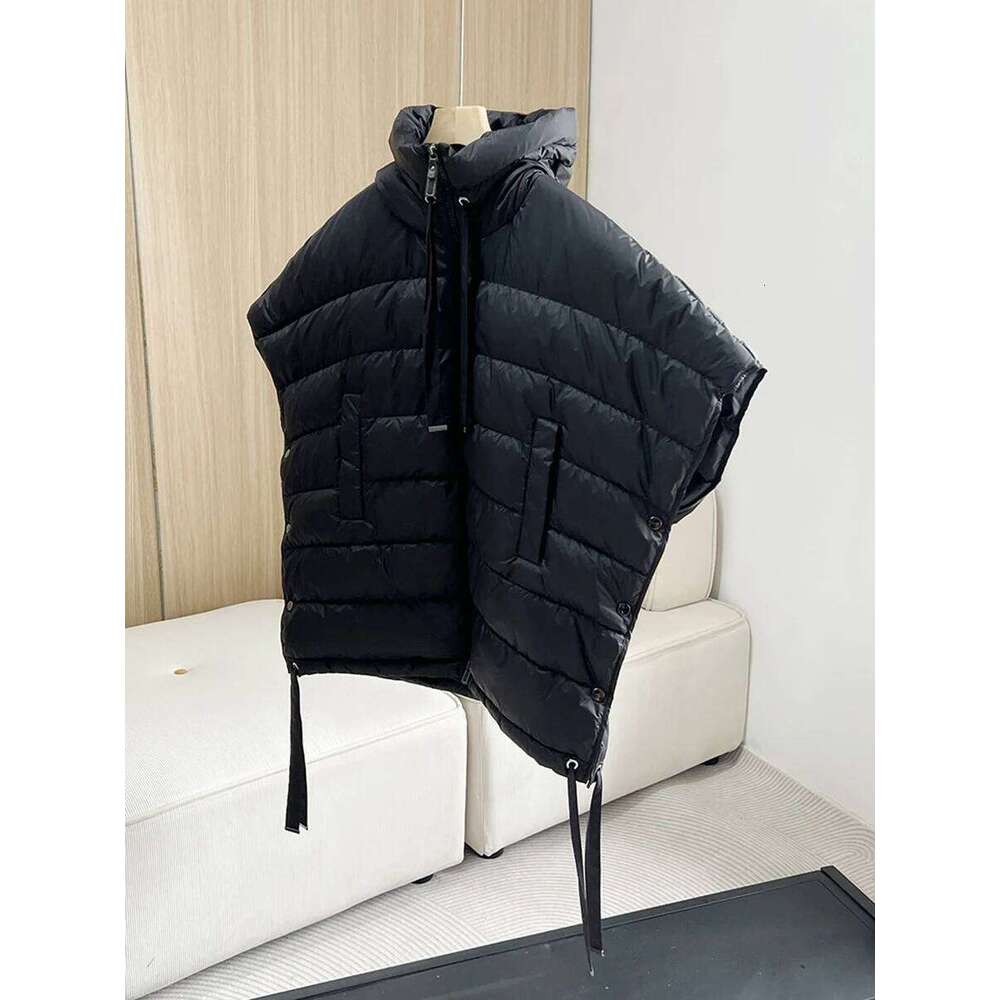 Schinteon Women 90% White Duck Down Irregular Vest With Hood Sleeveless Jacket Solid Fashionable Autumn Winter Top 2025 New MDNG