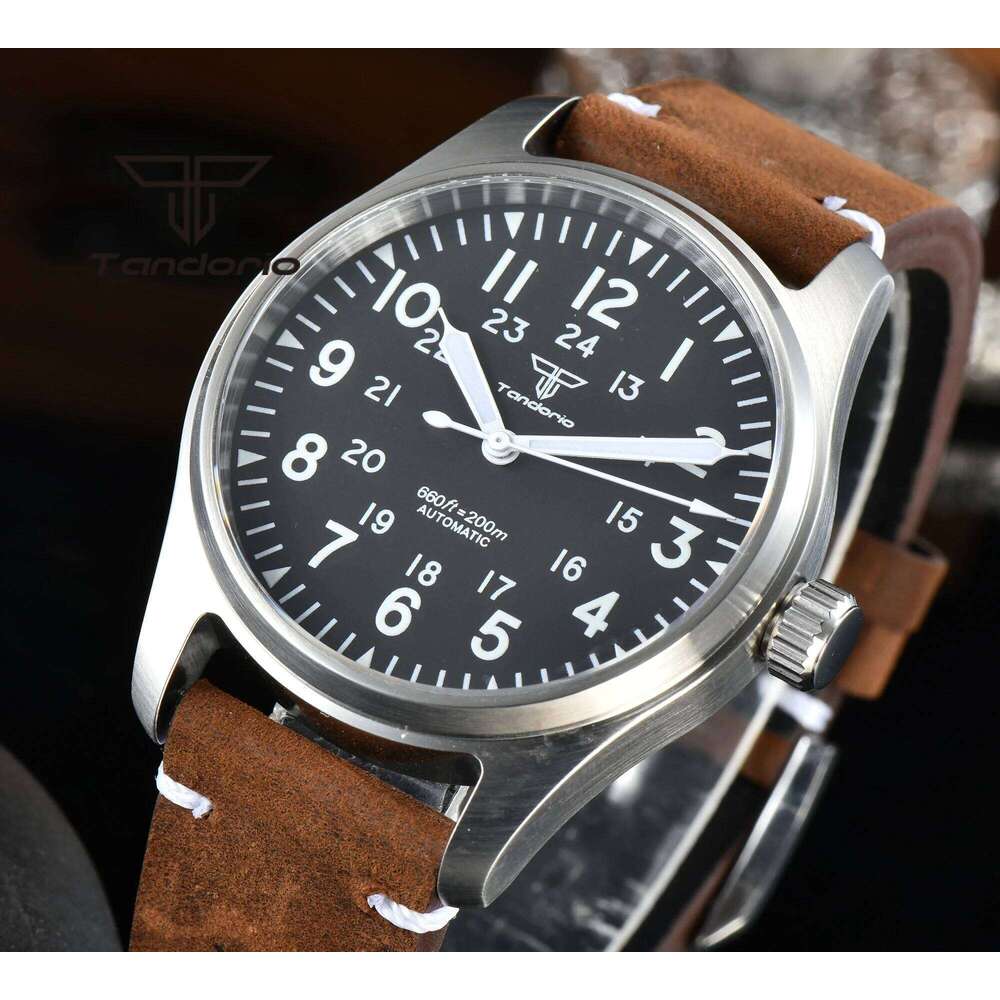 Tandorio 39mm 20BAR Dive Pilot Men's Automatic Steel Watch NH35 Miyota 8215 PT5000 Mechanical AR Sapphire Wristwatch Green Lume free shipping