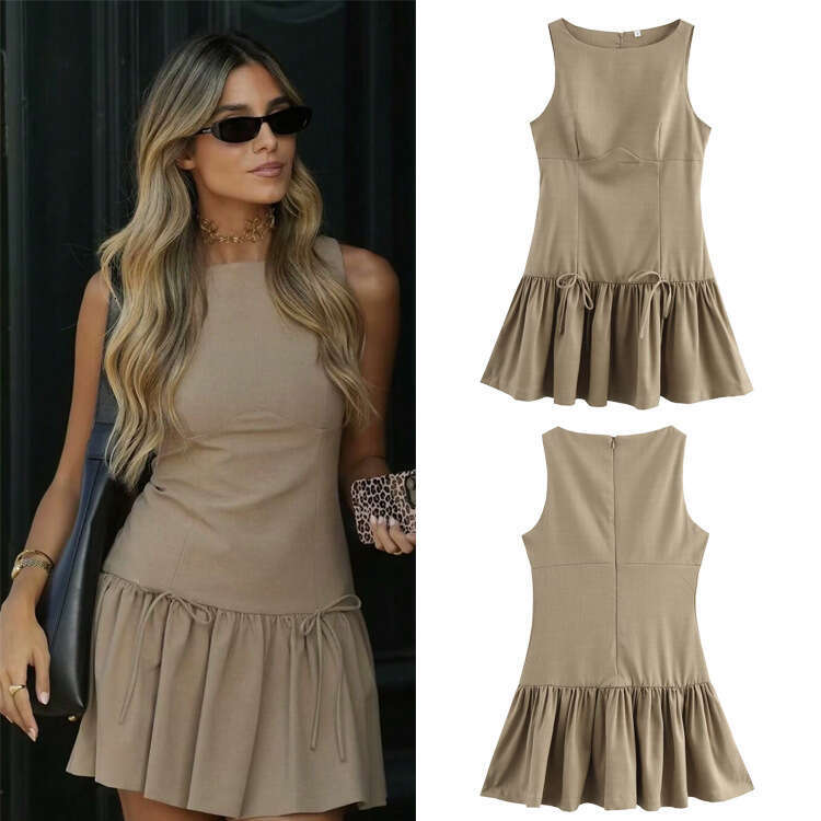 TRAFZAINS Spring New Style Five-Color Bowknot Sleeveless Short Dress B5