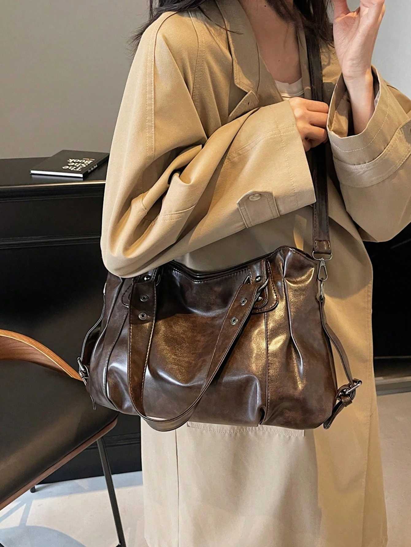 New Fi Classic Versatile Commuter Solid Color Large Capacity PU Fabric Shoulder Bag Handbag Wallet Zipper Opening Y250725