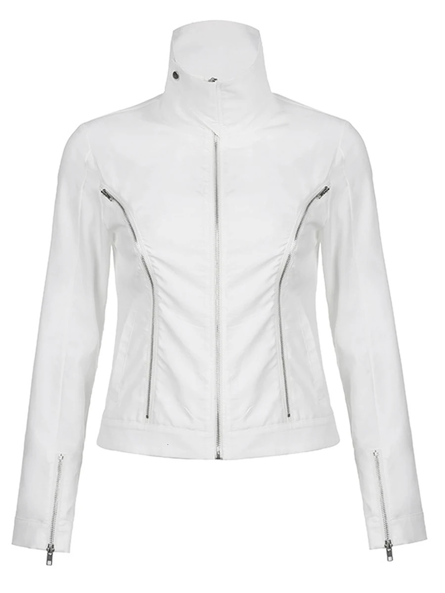 Women Vintage Casual Jacket Long Sleeve Stand Collar Zipper Closure Solid Cool Fall Spring Outwear 250715