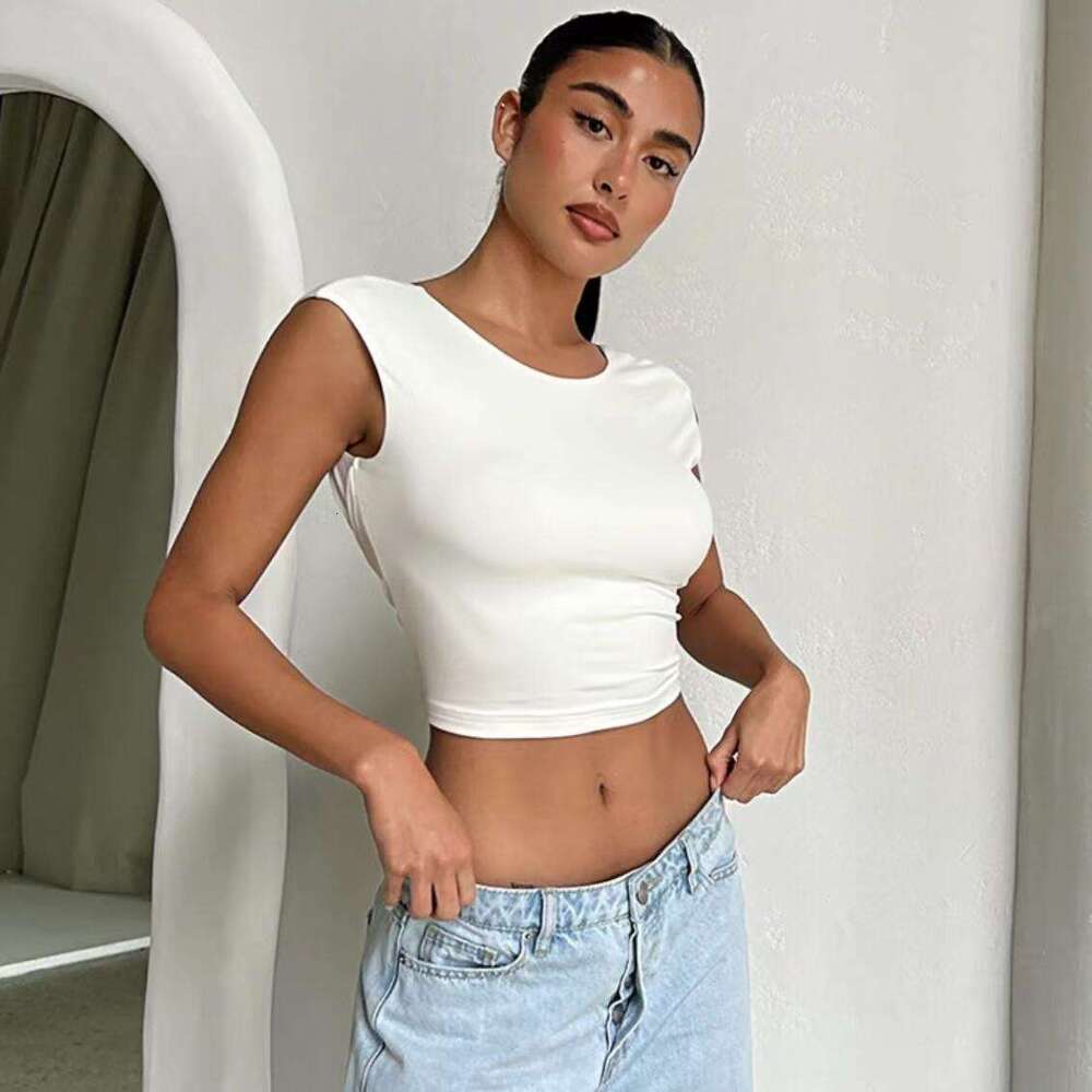 Pure Desire Style Short Crop Top Versatile Solid Color T-Shirt Summer Slim Fit Sexy Tie Back Design B5