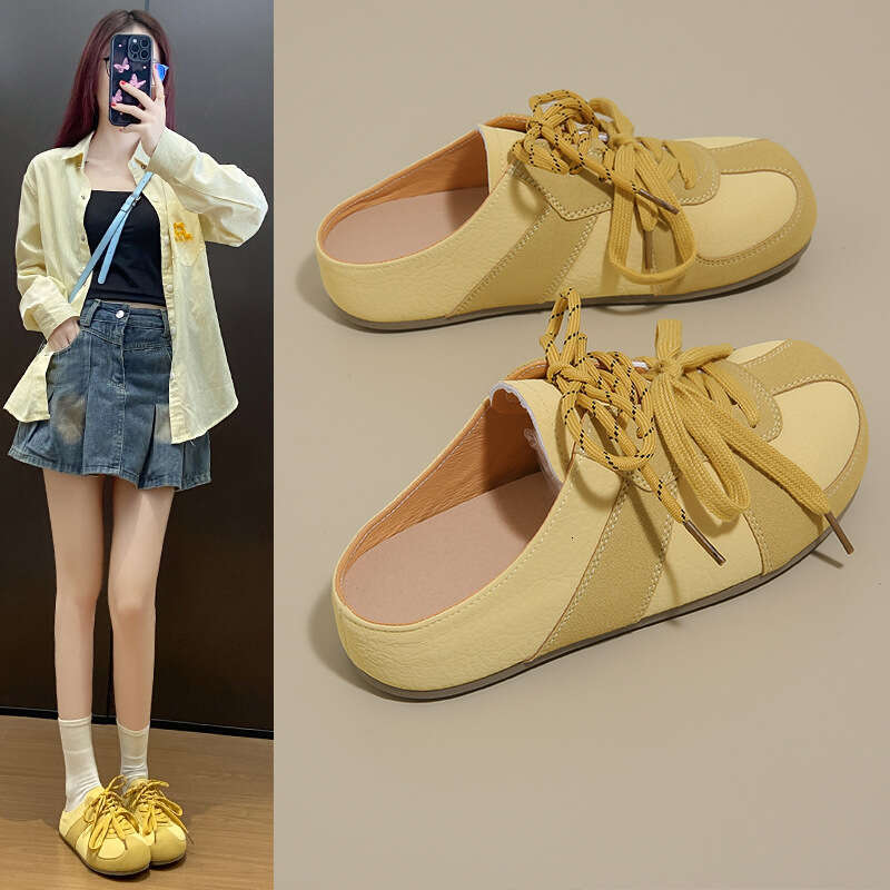 White Free shipping Sneakers for Women 2025 Summer New Backless Half Slip-On Training Style Free shipping Slippers Ins Internet Celebrity Women's