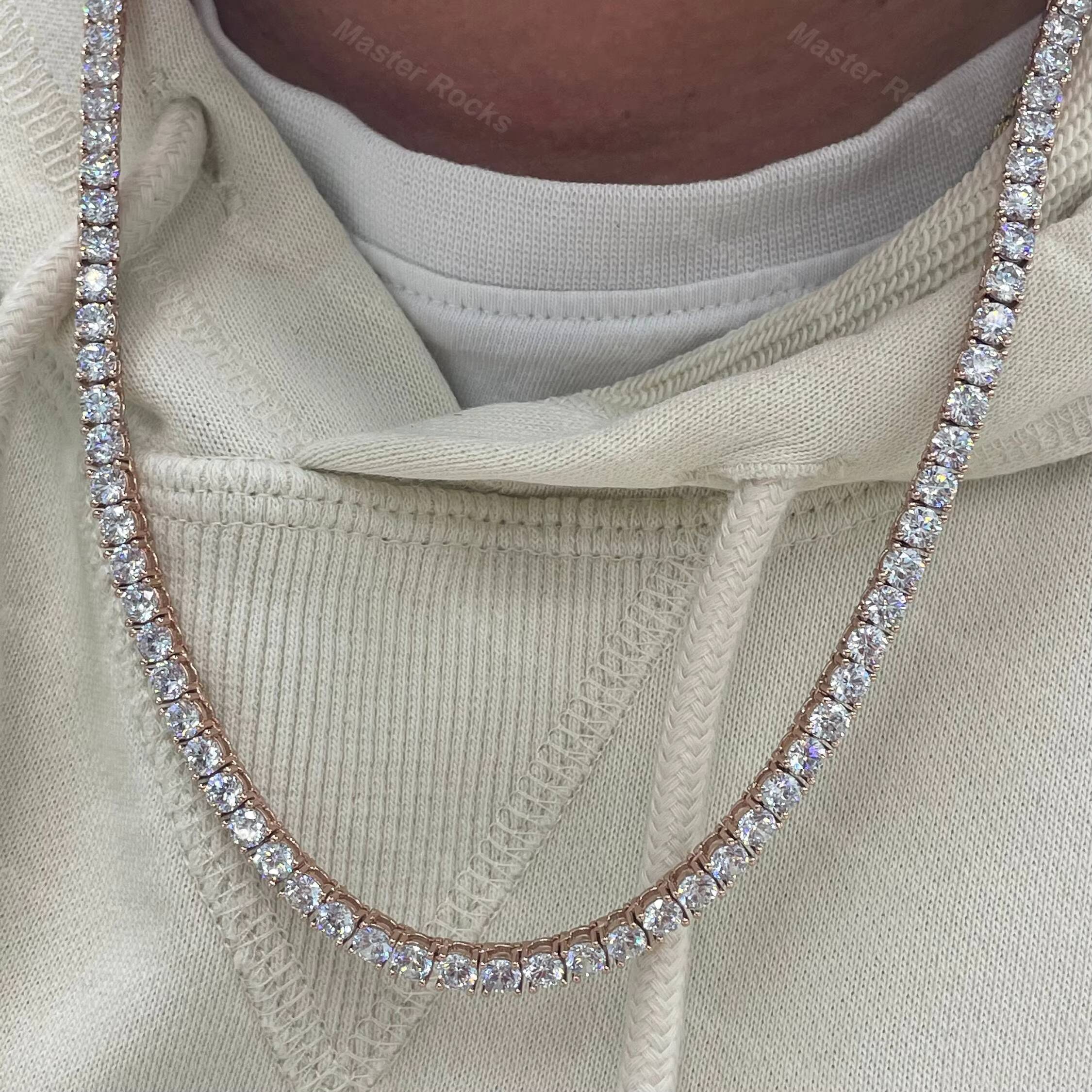 Hip Hop Mosinite Tennis Chains Necklace 4mm Vvs Iced Out Diamonds 925 Silver Moissanite Tennis Chain