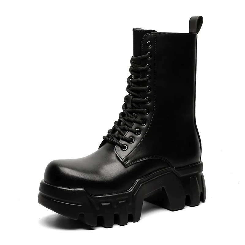 men fashion punk gothic platform boots original leather shoes cowboy high boot black stylish long motorcycle botas mans 250715