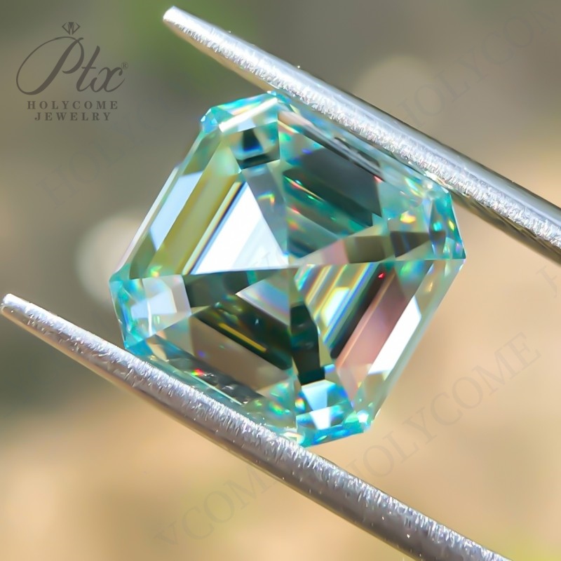 Aqua Blue Primary Color Loose Moissanite Asscher Shapes Brilliant Cut 1ct to 10ct All Sizes Colored Moissanite Gemstones for Jewelry Making