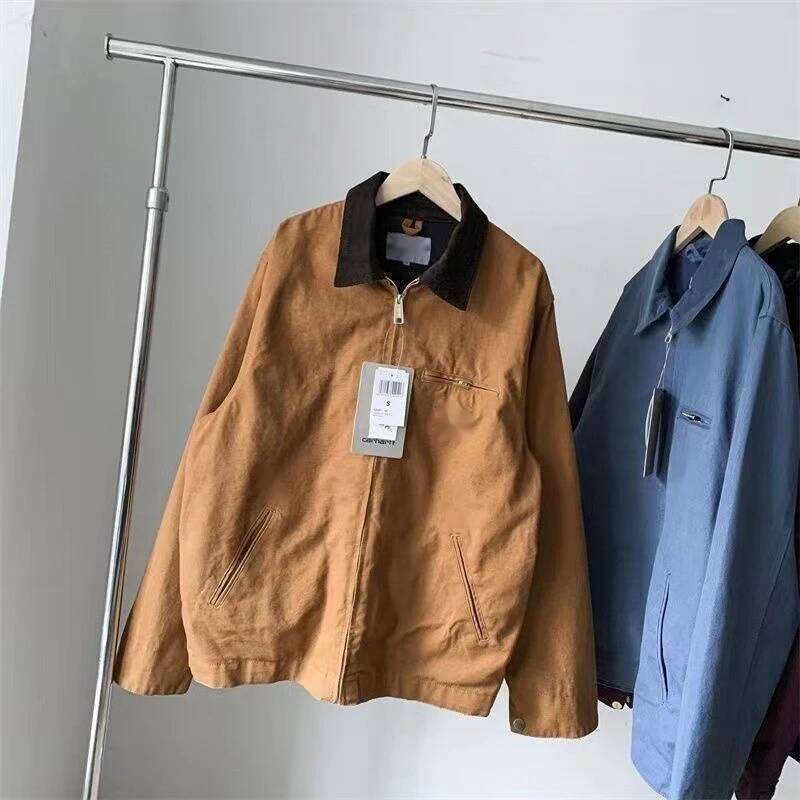 Fashion Vintage Washed Canvas Denim Multi Pocket Stand Up Collar Couple Jacket Detroit Five Color Thin Workwear
