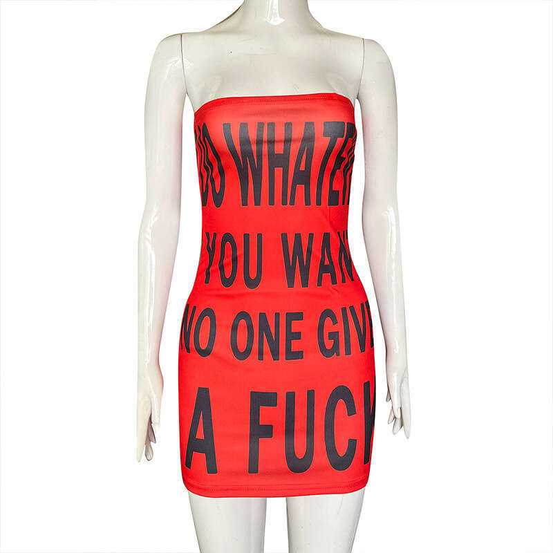 Women's Fashion Summer New Ins Style Sexy Slim Fit Printed Tube Dress For Women B5