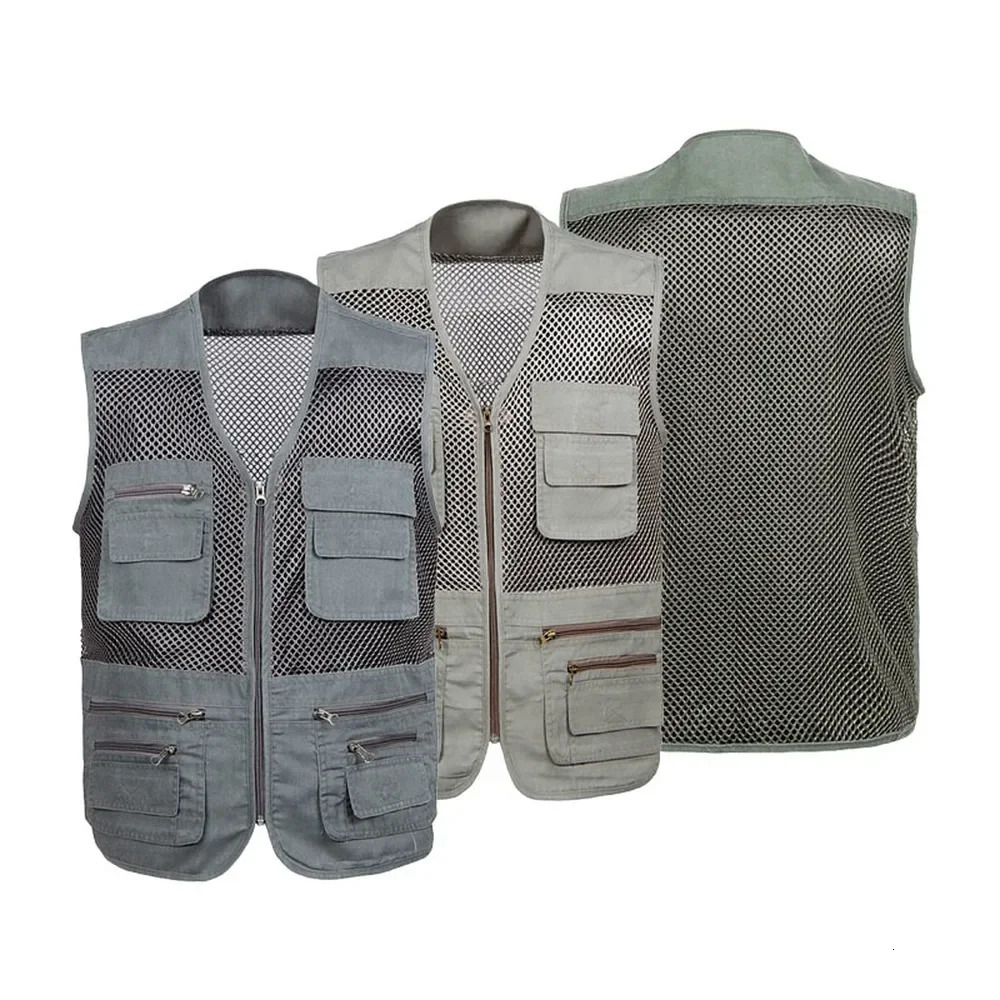 Large Size Mesh Quick-Drying Vests Male with Many Pockets Mens Breathable Multi-pocket Fishing Vest Work Sleeveless Jacket 250717