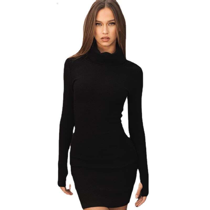 Autumn New Women's High Neck Elegant Solid Color Slim Fit Bodycon Dress With German Velvet B5