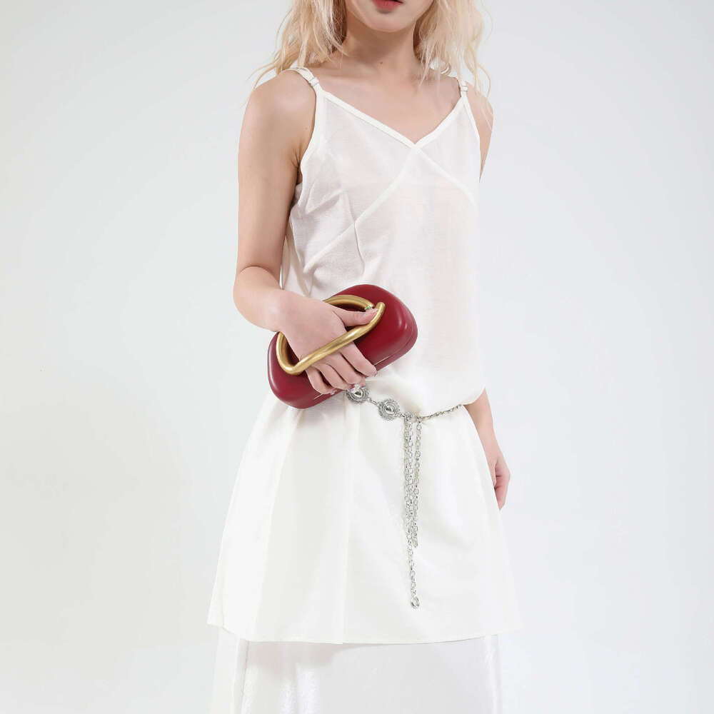 New Women's Classic Clutch Small Square Box with Gold Metal Handle Chain Crossbody Evening Bag