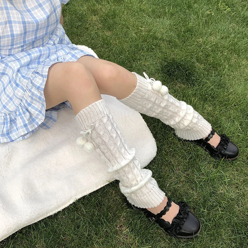 Japanese Style Winter Warm Socks Lolita Warm Leg Knitted Socks Wool Ball Knitted Foot Covers Leg Warmers With Balls For Women 250717