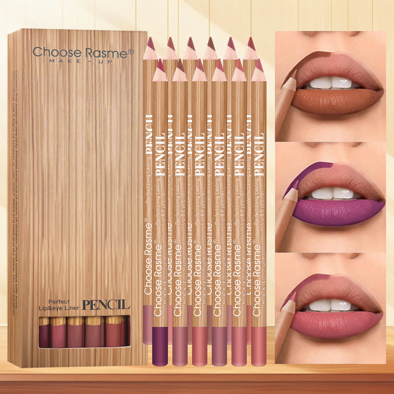 Choose Rasme 12PCS 15CM Woodgrain Lip Liner Pencils Set - Matte Long Lasting Waterproof Lipstick Outline Makeup Tools
