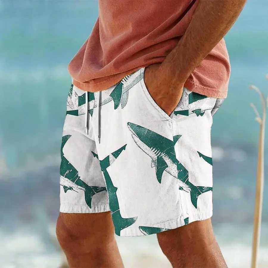Mens Hawaiian Swim Trunks 3D Shark Print Beach Shorts Quick Dry Outdoor Leisure Sports Shorts Swimwear Fashion Mens Shorts W250718