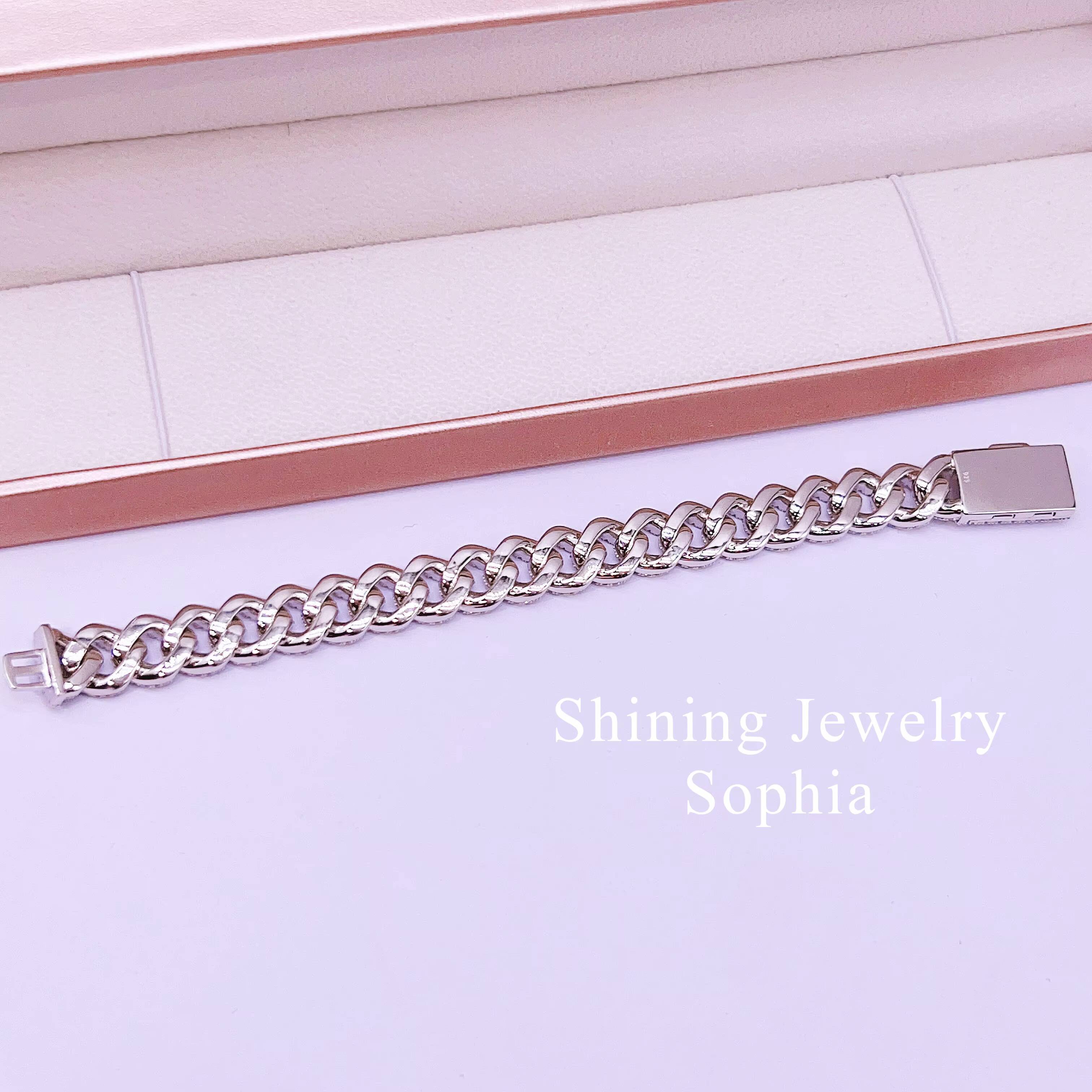 Fine Jewelry Bracelet 12MM 2Row Hip Hop Jewelry 925 Sterling Silver D-VVS1 Moissanite Diamond Cuban Link Bracelet