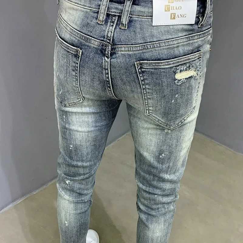 Spring Autumn New Fashion Printing Buttons Korean Mens Jeans Clothing Hole Simplicity Versatile Chaopai Slim Youth Pencil Pants X250718