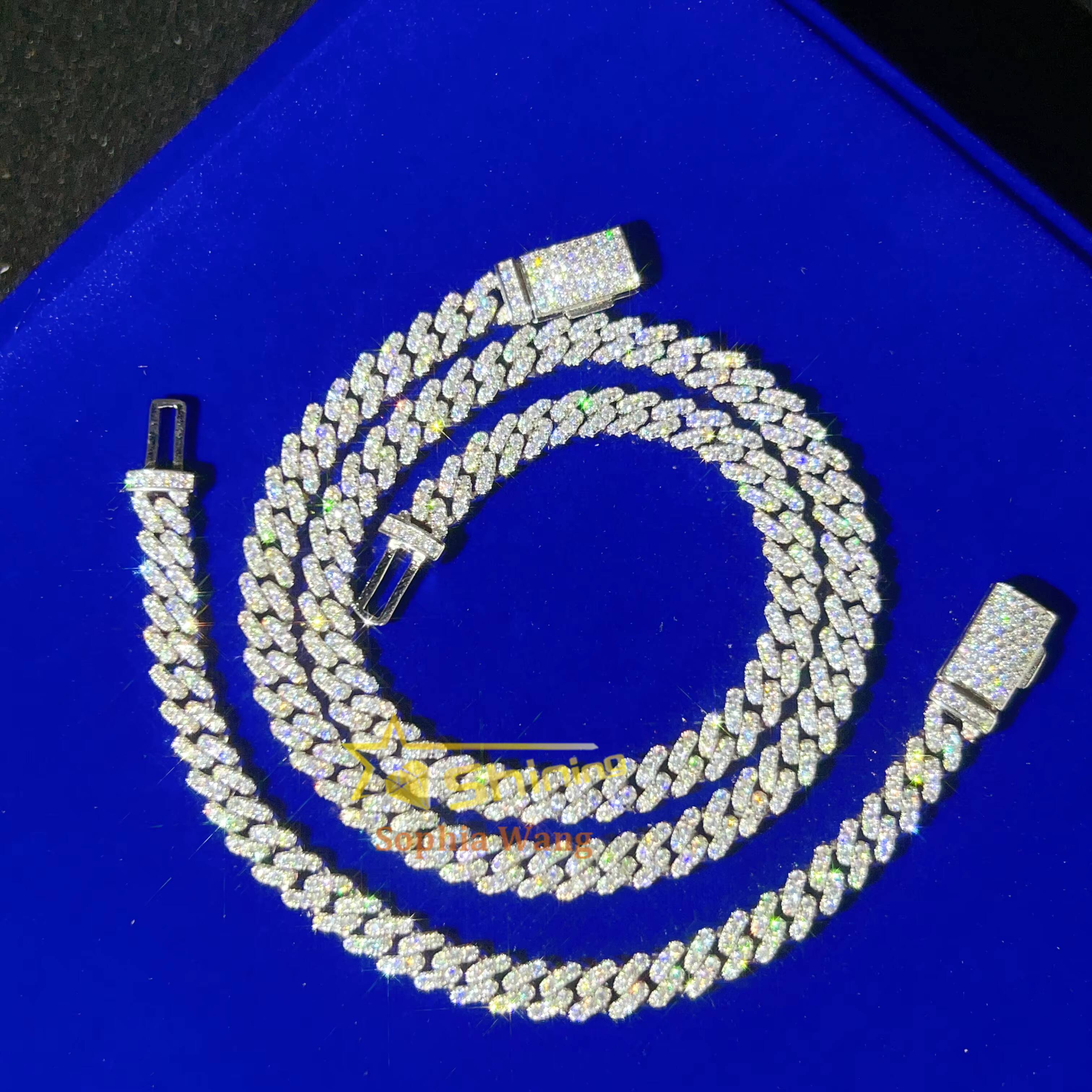 Cheap Price 925 Solid Silver Prong Set 1 Rows 6mm 8mm 10mm Hip Hop Iced Out Vvs Diamond Moissanite Cuban Chain