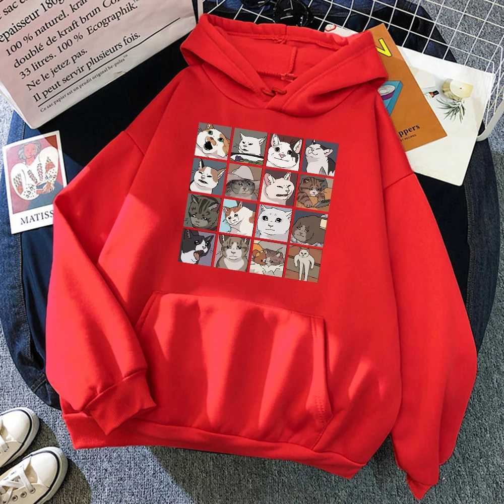 Funny Meme Cats Cartoons Print Women Hoody Hip Hop Crewneck Hoodies Oversized Face Pullovers Fashion Casual Womens Sportswear XJ250717