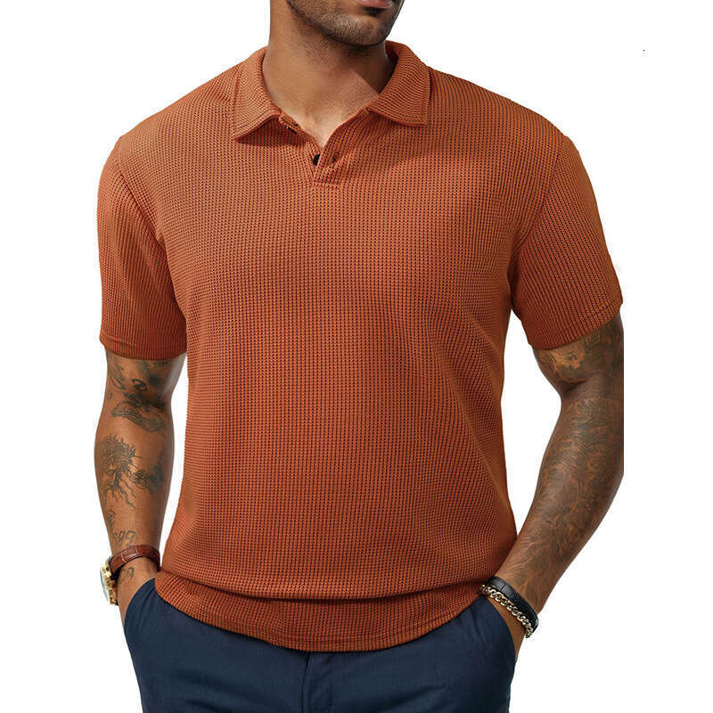 Summer New Polo Shirt Short Sleeve Top Fine Striped Turn-Down Collar T-Shirt European Size Men's Clothing B5