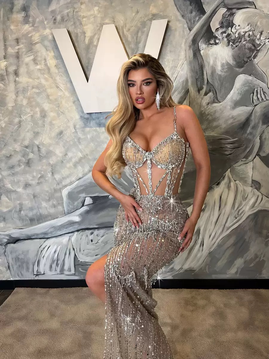 Exquisite Rhinestones Mermaid Evening Gown Elegant Crystal Spaghetti Straps Prom Dress Side Split Party Gown Customized