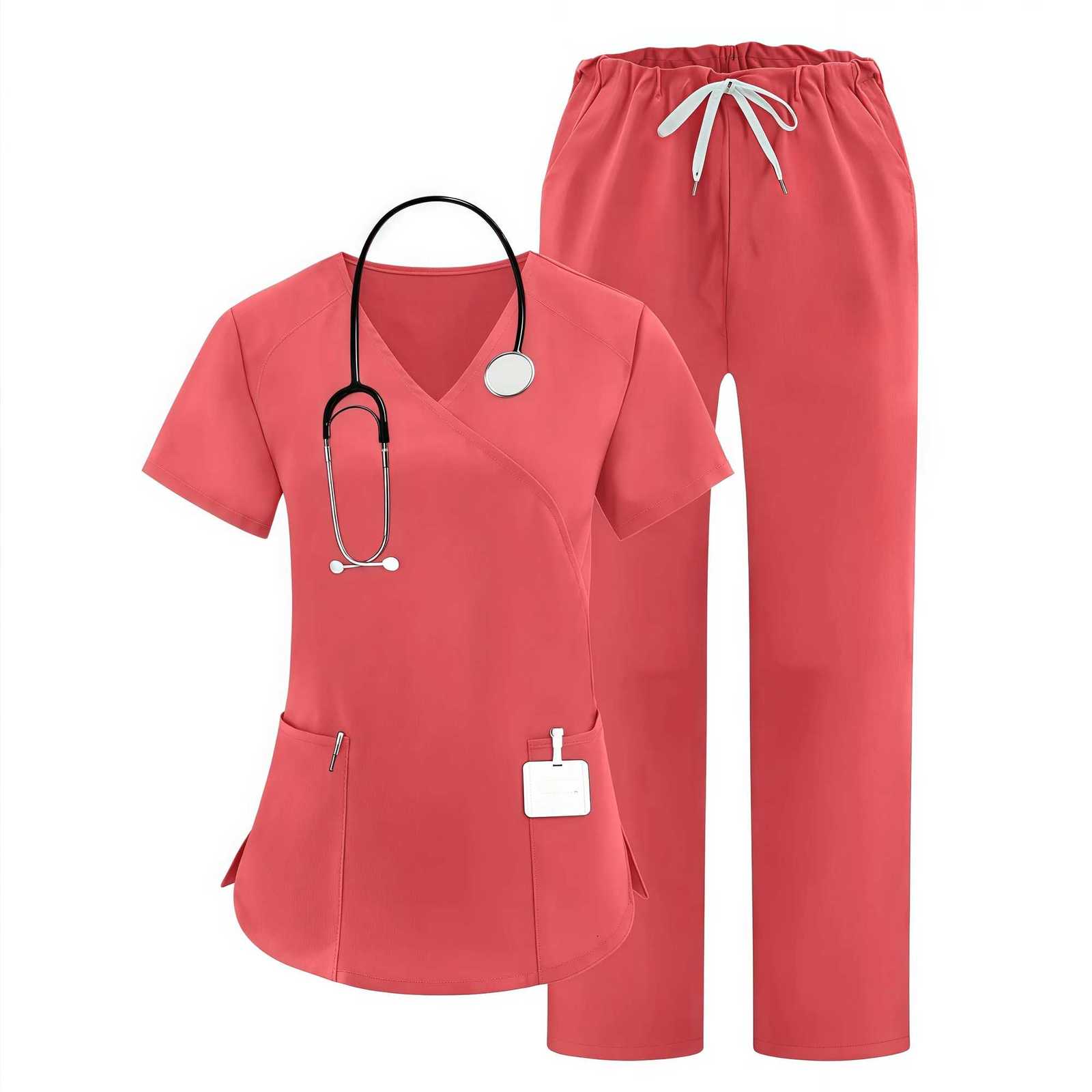 Wholesale Pet Grooming Working Clothes Work Suit Short Sleeved Scrub Costume Women Solid Color Pharmacy Nursing Uniform Summer Z250718