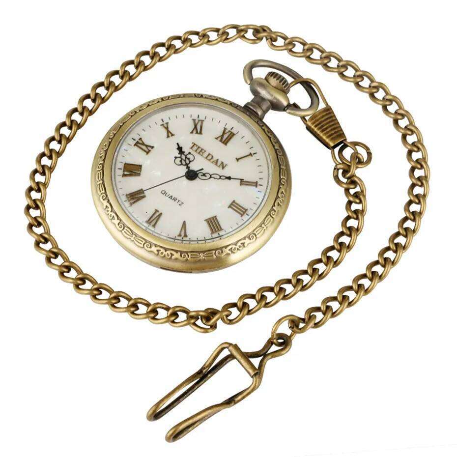 free shipping Bronze Retro Roman Numerals Display Quartz Pocket Watch Vintage Pendant Clock for Men Women Fob Sweater /Hanging Chain