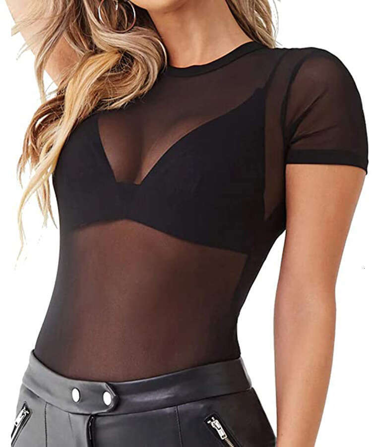 See-Through Inner Vest Base Shirt Mesh Hot Girl Style Sexy Round Neck Lace B5
