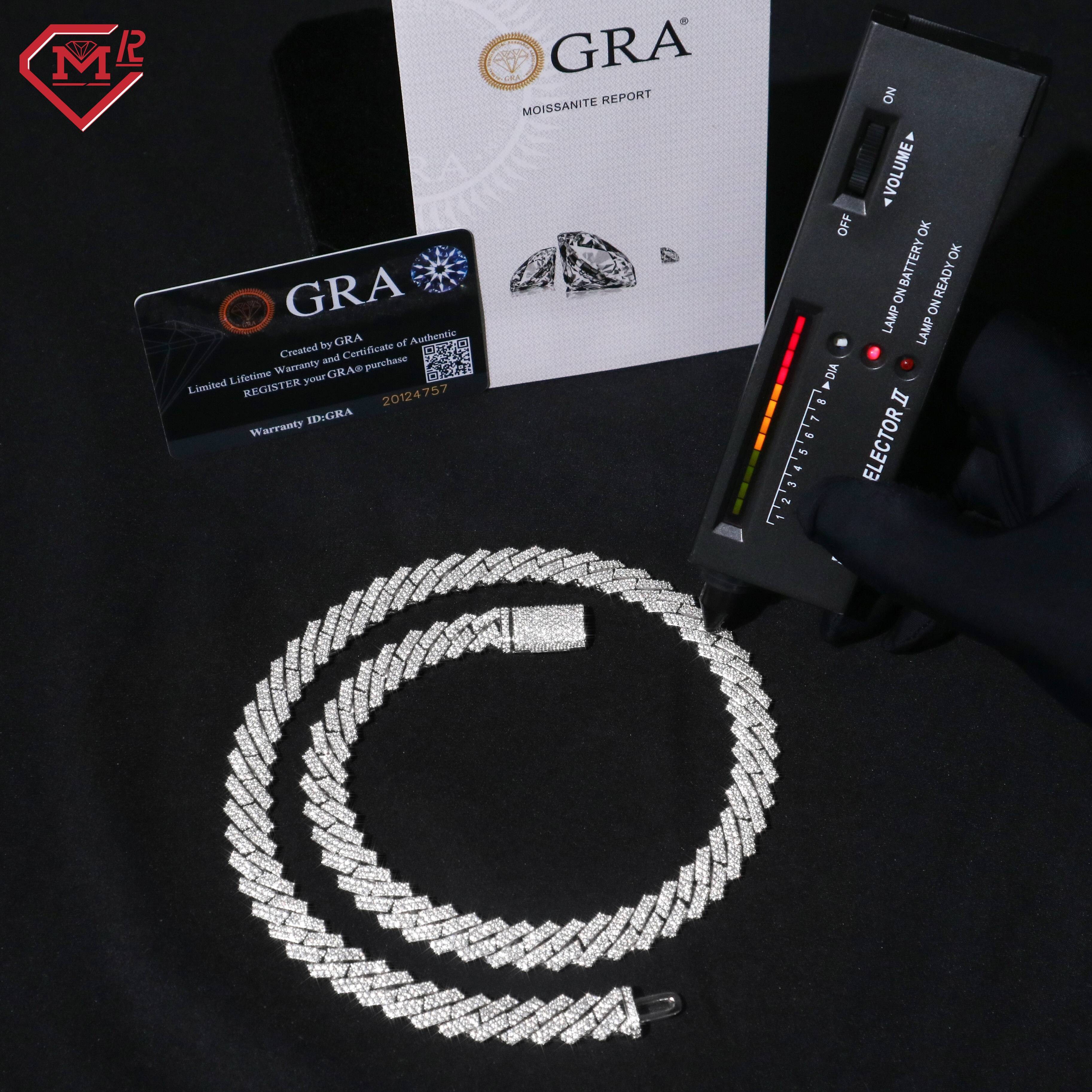 Hiphop Moissanite Cuban Chain 8mm 925 Sterling Silver Iced Out VVS Moissanite Cuban Link Chain