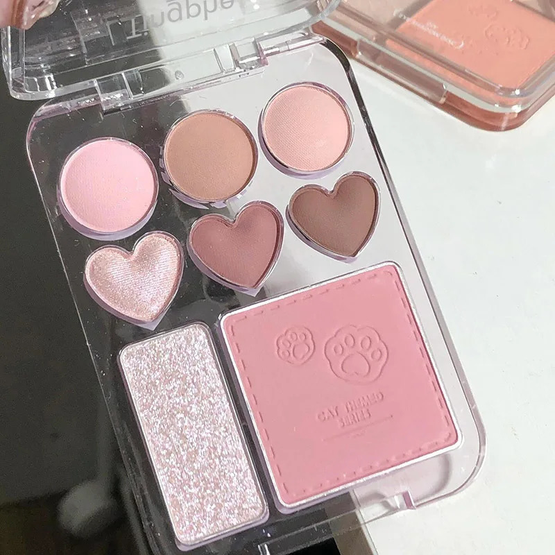 8-Color Pink Orange Eyeshadow Palette Facial Blusher Highlighter Brightening Lasting Heart-shaped Eye Shadow Makeup Cosmetics 250712