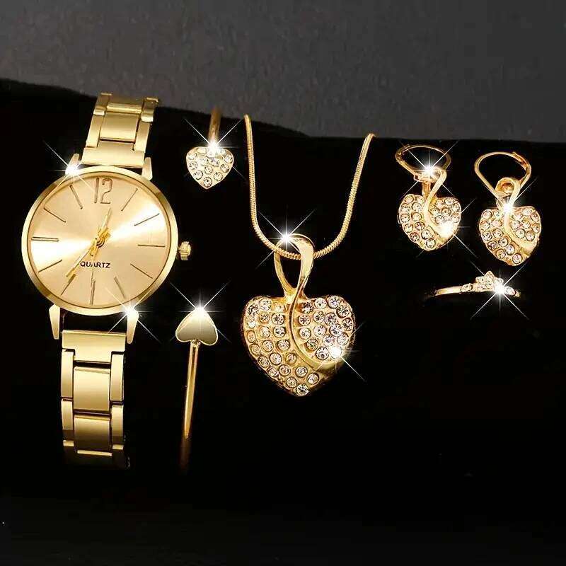 free shipping 6PCS Women's Trendy Fashion Simple Style Quartz Watch Bracelet Necklace Earrings Perfect Gift Set free shipping