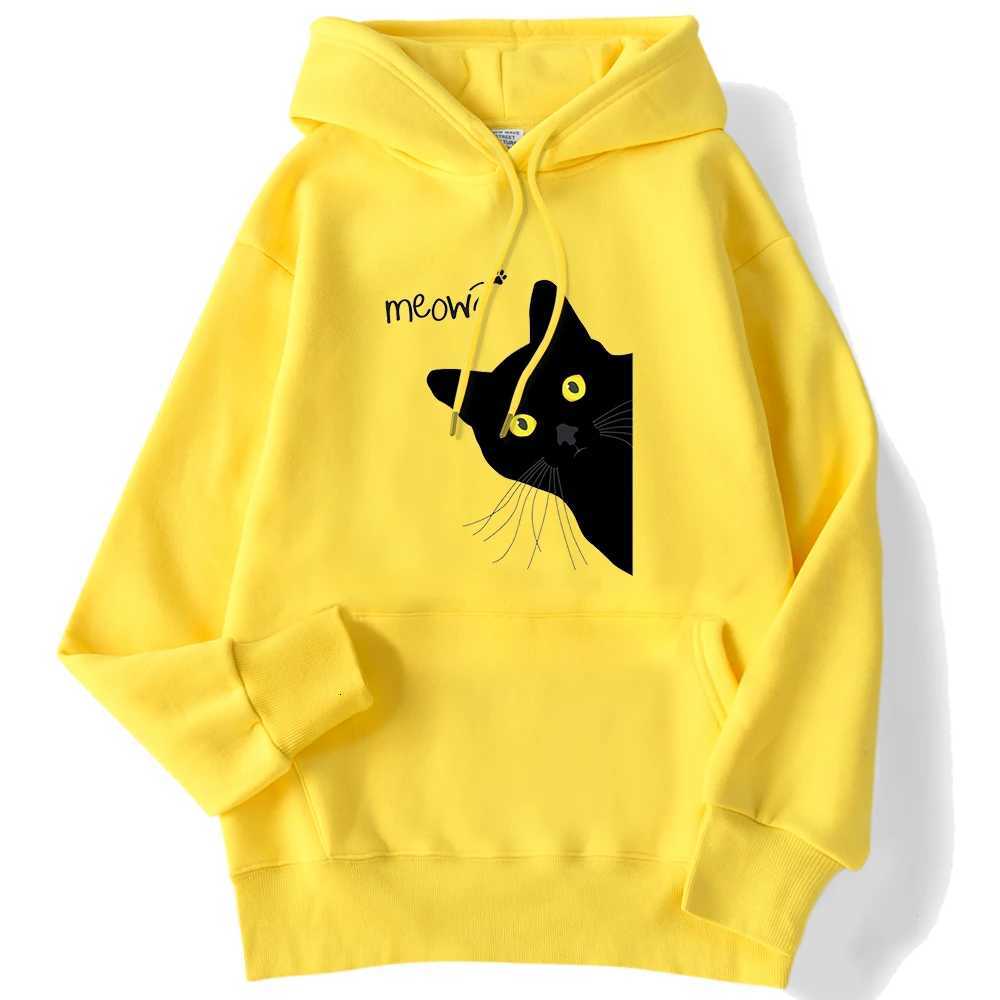 Winter Women Hoodies Meow Black Cat Printed Pullover Pocket Drop Sweatshirt Breathable Loose Sweatshirts Cute Ladies Clothes XJ250717