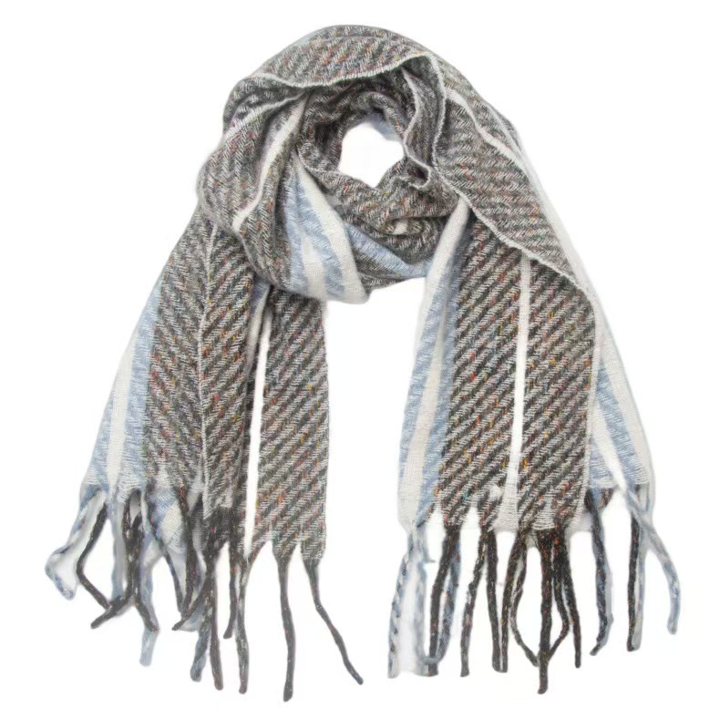 T1250 new scarf European and American autumn and winter clip flower tassel striped scarf shawl