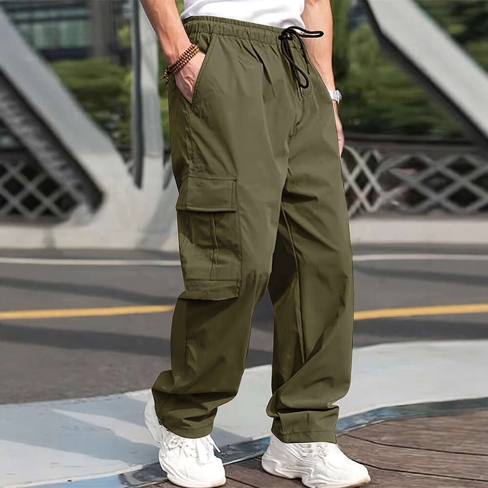 Spring Summer New Men's Cargo With Drawstring And Multiple Pockets Casual Long Pants B5