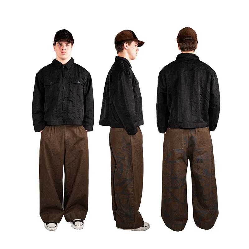 2K Fashion Vintage Jeans Camouflage Pattern Printing Leather Patch High Waist Wide Leg Jeans Trend Men Women Casual Streetwear X250718