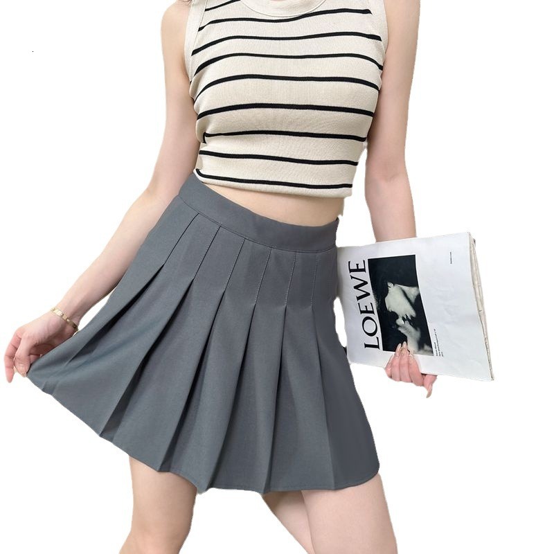 Pleated with Pockets Summer Petite Elastic High Waist Stretch Short for Women Plus Size Slimming Black Midi Skirt