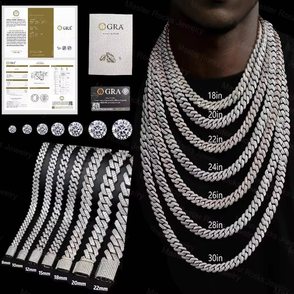 Hiphop Jewelry 12mm Moissanite Chain Gold Plated Vvs Iced Out 925 Silver Custom Moissanite Cuban Chain