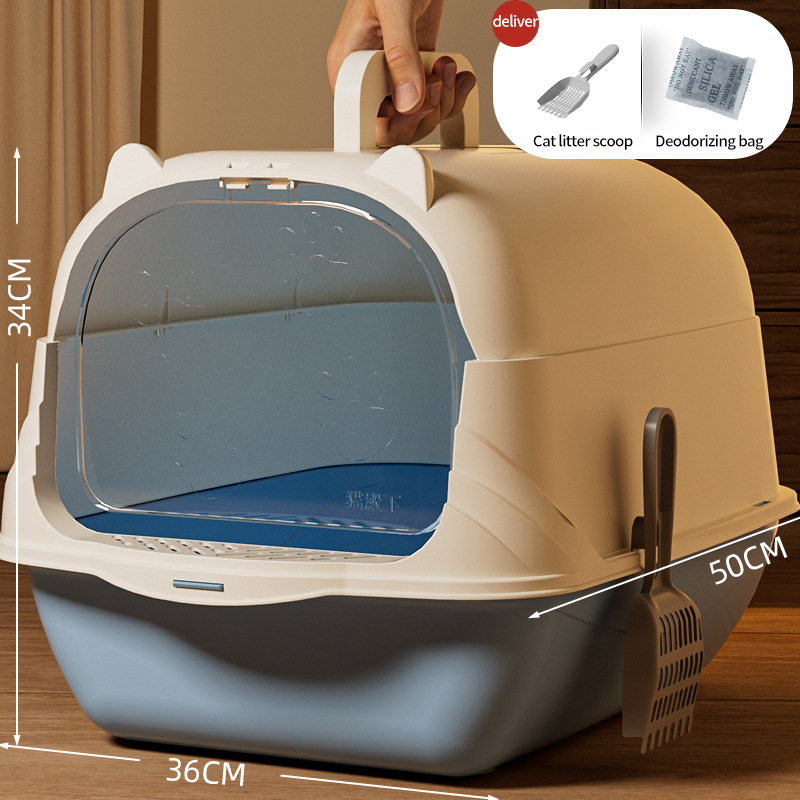 Cat litter box fully enclosed, extra large cat toilet, odor proof, extra large anti splash pet supplies