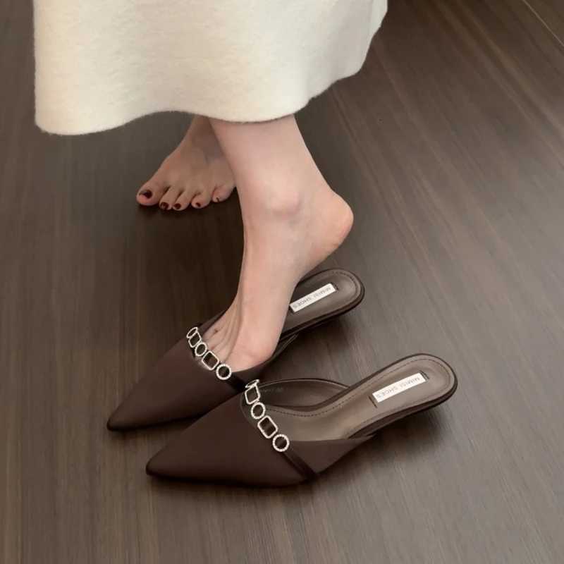 Summer Fion Crystal Mes Wen Slippers Casual Dress Street Style Slides Ladies Cover Toe Slip On Shoes Y250716