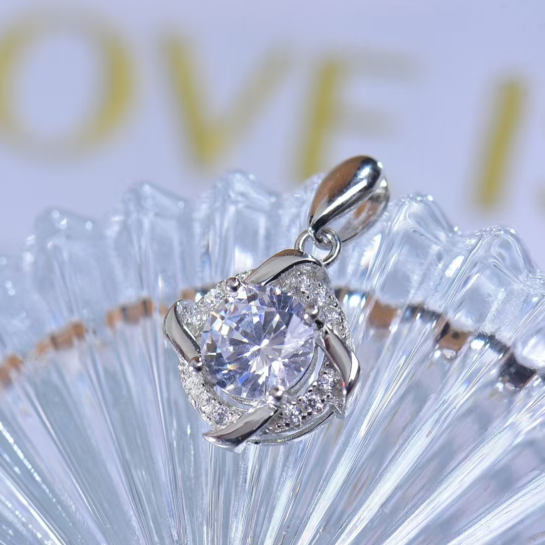 925 Sterling Silver White - Gold - Plated Moissanite Flower Bud Pendant - Timeless Design, High - quality Lab - Created Gem Accessory Symbol of Beauty