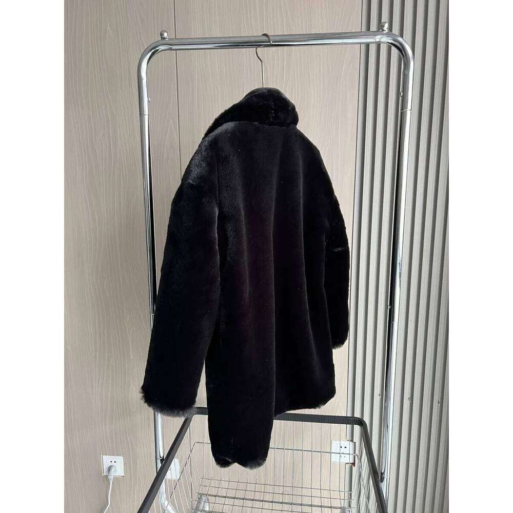 ETJ 2024 Winter Traf Women's Elegant Fashion Black Lapel Faux Fur Soft Thick Warm Coat 1255770