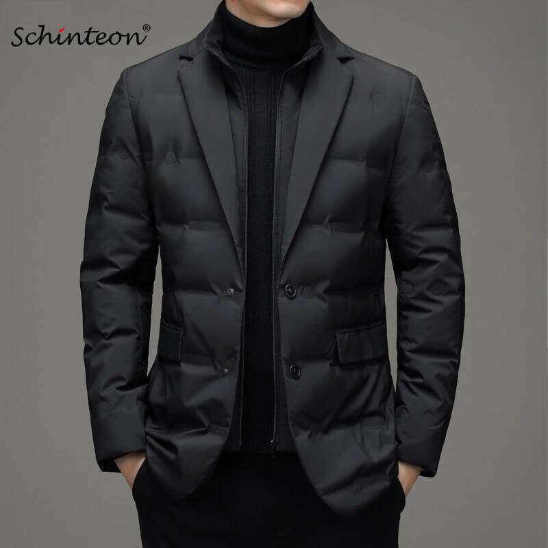 Schinteon Men's 90% White Duck Down Blazer Jacket High Quality Autumn Winter Smart Casual Outwear Two Fake Pieces Warm Coat New