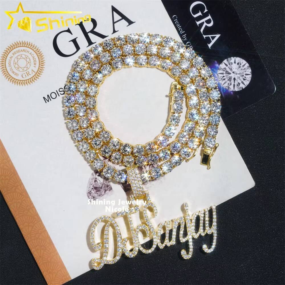 Custom Made Unique Letter Initial Silver 18k Gold Plated VVS Moissanite Name Pendant