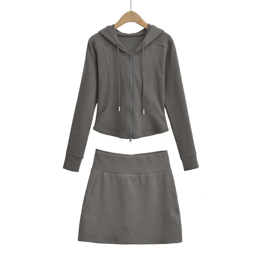 American Style Spicy Girl Hooded Sweatshirt With Casual Sports Skirt + Pure Desire Slim Fit Flared Long Pants Set B5 g5