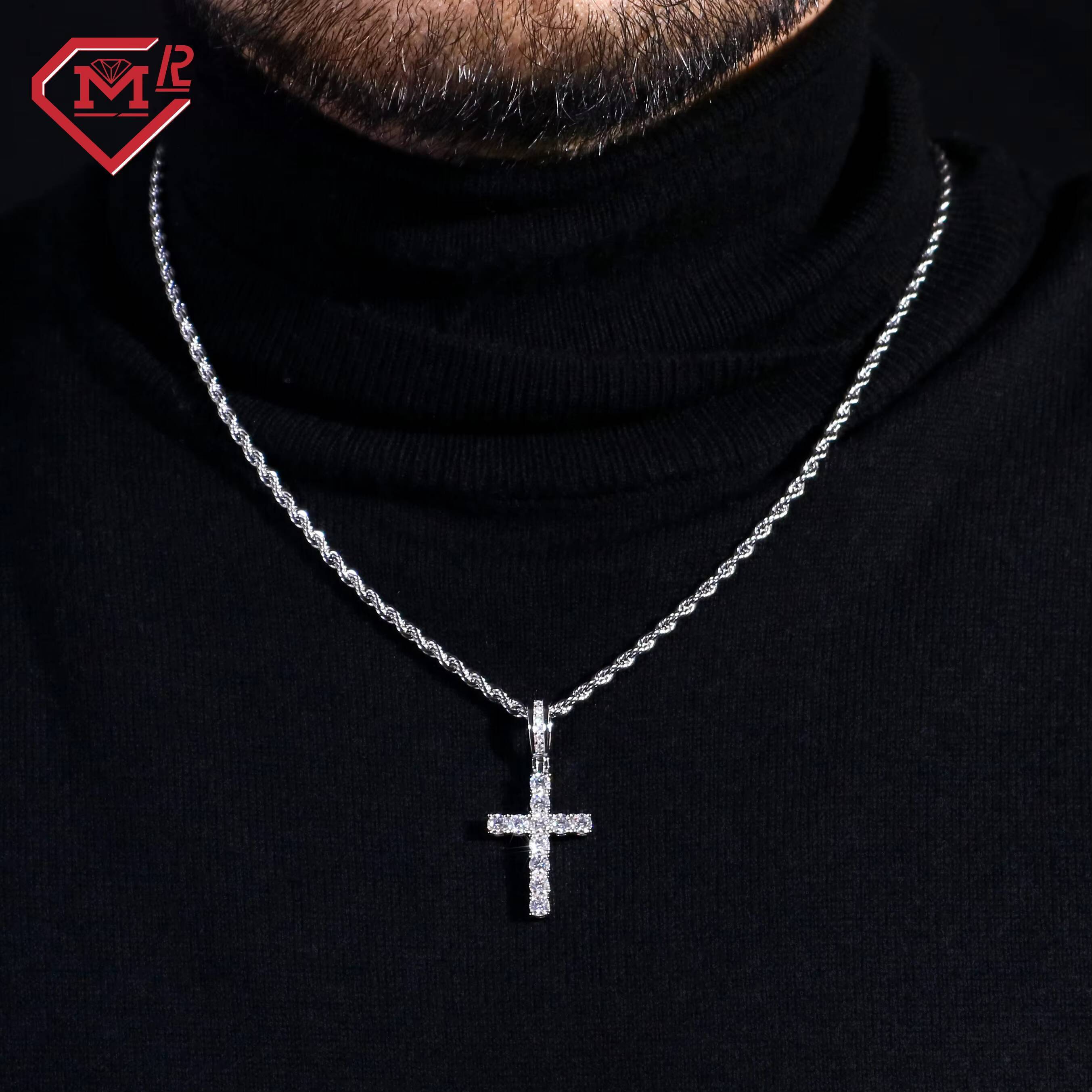 Hip Hop Moissanite Cross Pendant Sterling Silver 925 Iced Out Vvs Custom Moissanite Pendant