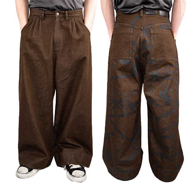 2K Fashion Vintage Jeans Camouflage Pattern Printing Leather Patch High Waist Wide Leg Jeans Trend Men Women Casual Streetwear X250718